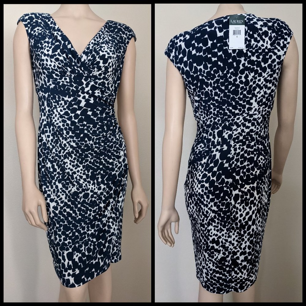 Ralph Lauren Navy & White Faux Wrap Dress Sz 4